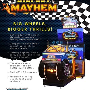 Επαγγελματικό arcade παιχνίδι Bigfoot Mayhem τύπου racing με καμπίνα monster truck.