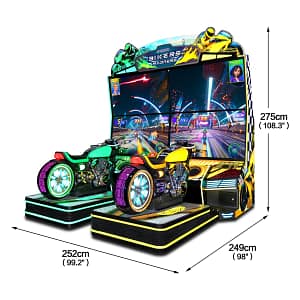 Διαστάσεις του Bikers Madness DX: πλάτος 252 cm, βάθος 249 cm, ύψος 275 cm