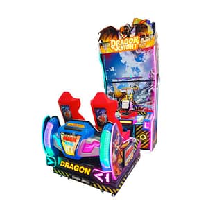 Dragon Knight, arcade μηχάνημα σκοποβολής με θέμα δράκου και δύο κόκκινα καθίσματα