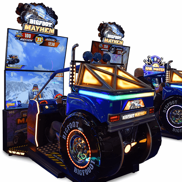Επαγγελματικό arcade παιχνίδι Bigfoot Mayhem τύπου racing με καμπίνα monster truck.