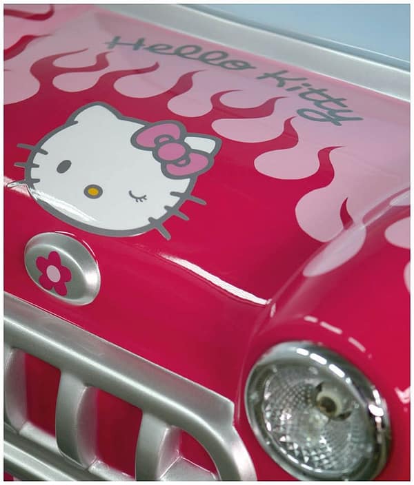 Hello Kitty — λεπτομέρεια από το καπό με τις ροζ φλόγες