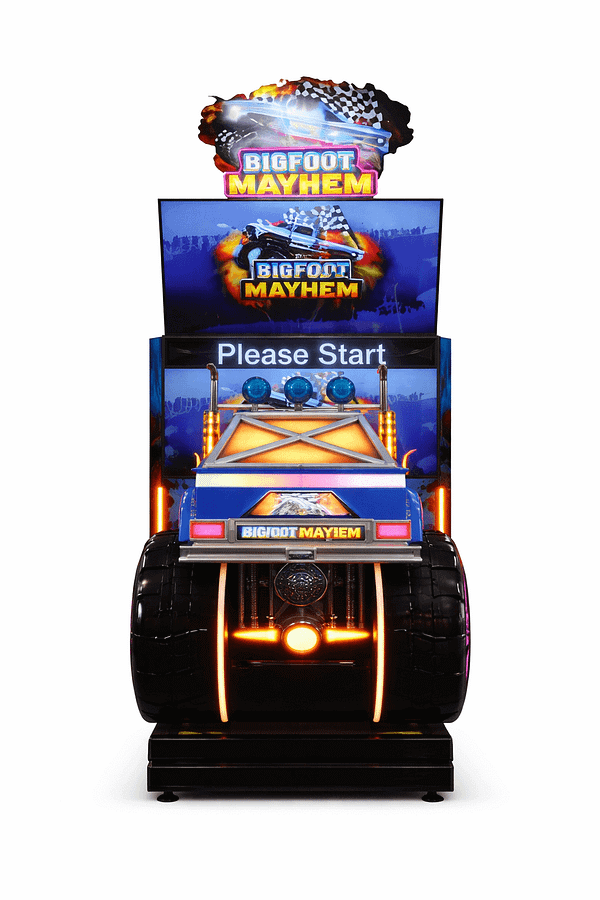 Επαγγελματικό arcade παιχνίδι Bigfoot Mayhem τύπου racing με καμπίνα monster truck.